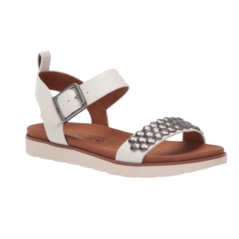 Zodiac Women's Nola Ankle Strap Studded Flat Sandals White Size 8
